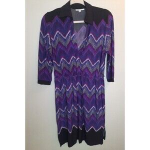 Sandra Darren Purple & Black Chevron Pattern Casual Dress 3/4 Sleeves Sz 10